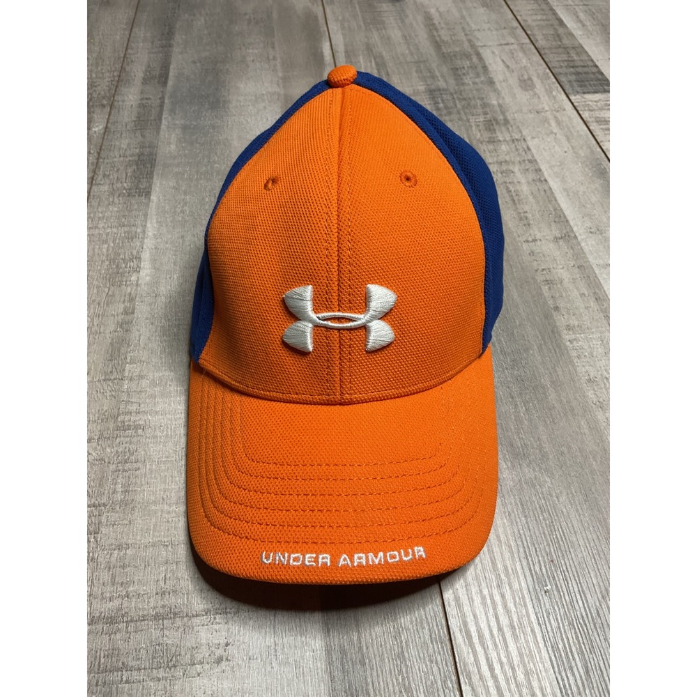 Under Armour Mens Orange Blue Mesh Adjustable Baseball Cap Hat Logo Embroidered